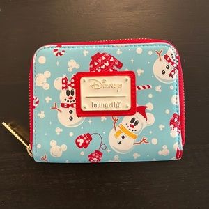 Loungefly Disney Mickey Minnie Snowman Zip Around Wallet